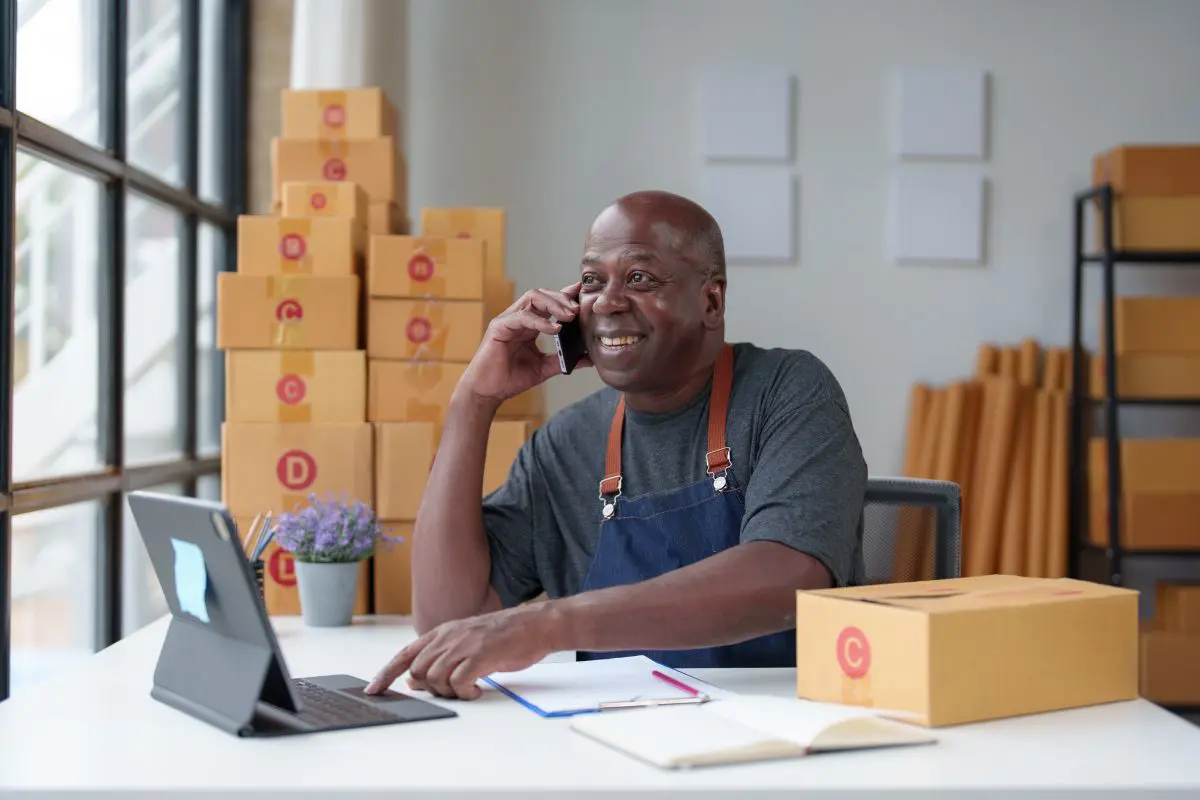 A small business owner on the phone